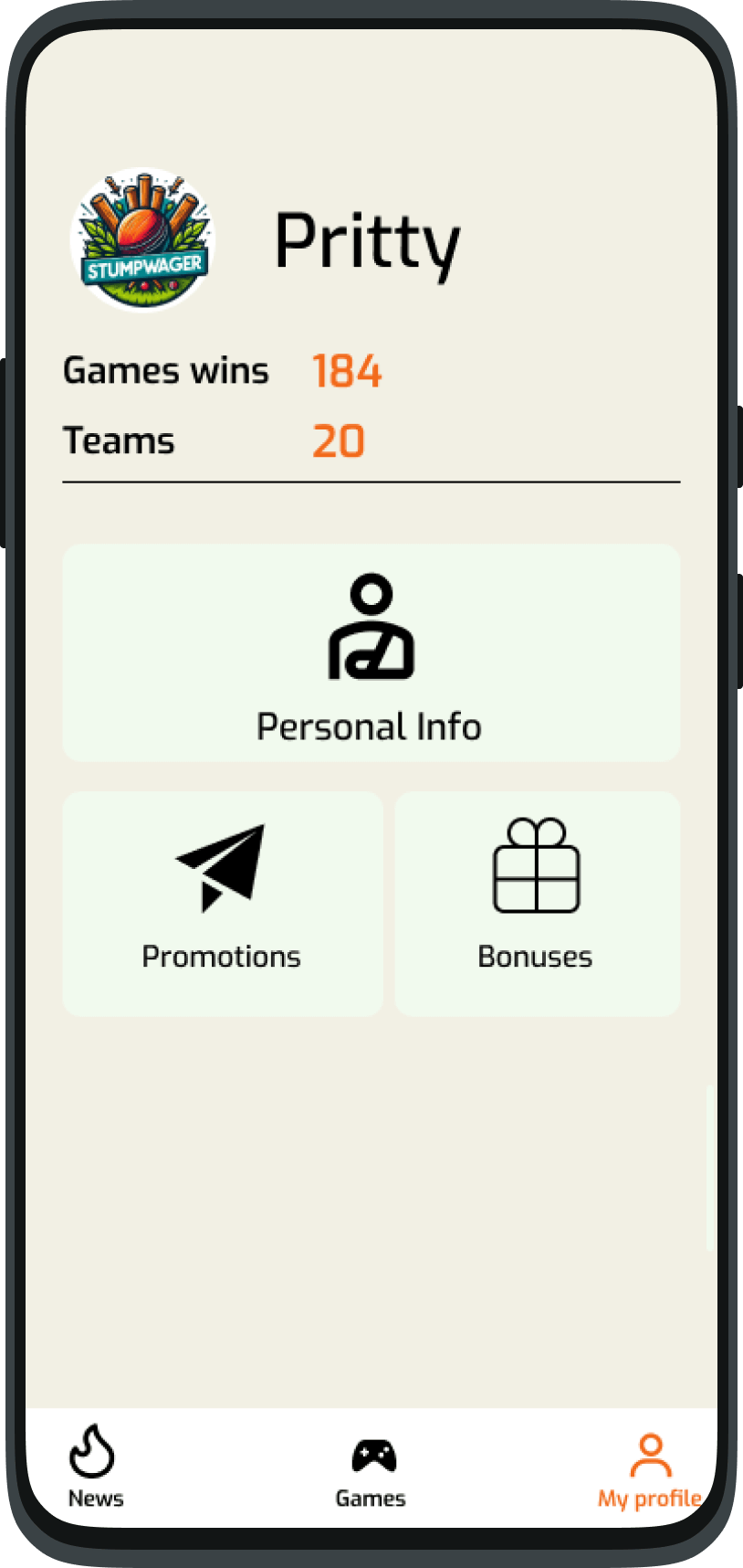 StumpWager App Profile Screen